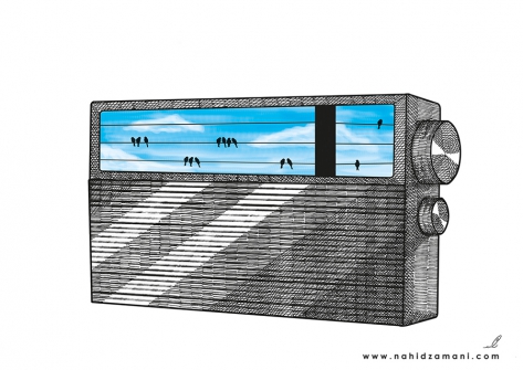 Radio- sky- birds-telecommunication wire- poet