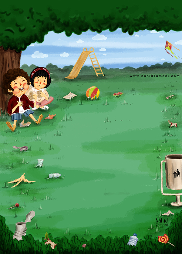 Park illustration - Child illustration - Tree illustration - Children's magazine illustration - Child story illustration